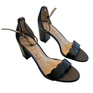 Sam Edelman Odila Black Leather Scalloped Block Heel Sandals Size 10.5M